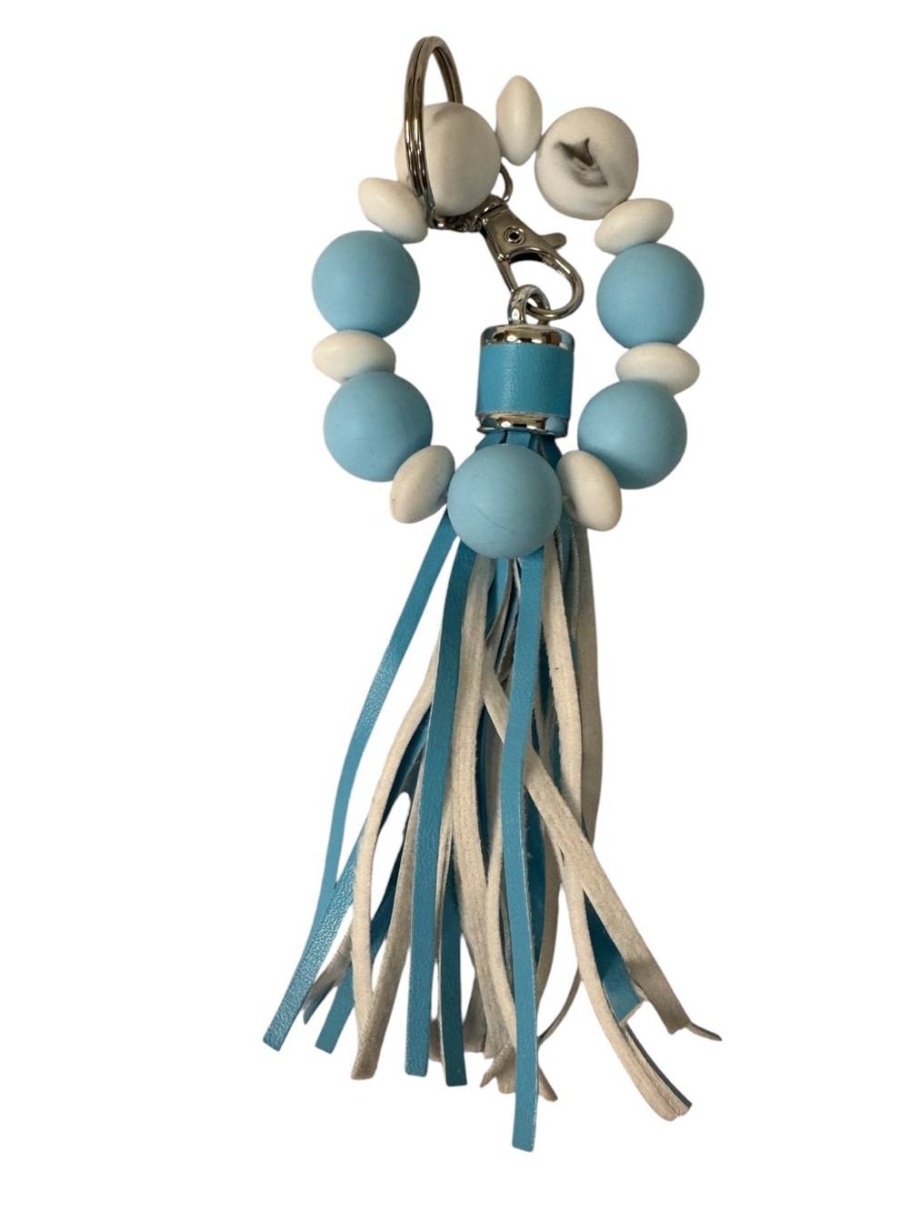 Silicone Beaded Bracelet Keychain Key Ring With Fringe